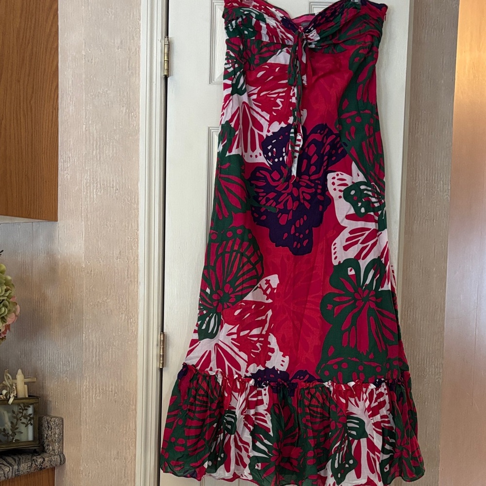 Ann Taylor Pink and Green Strapless Dress